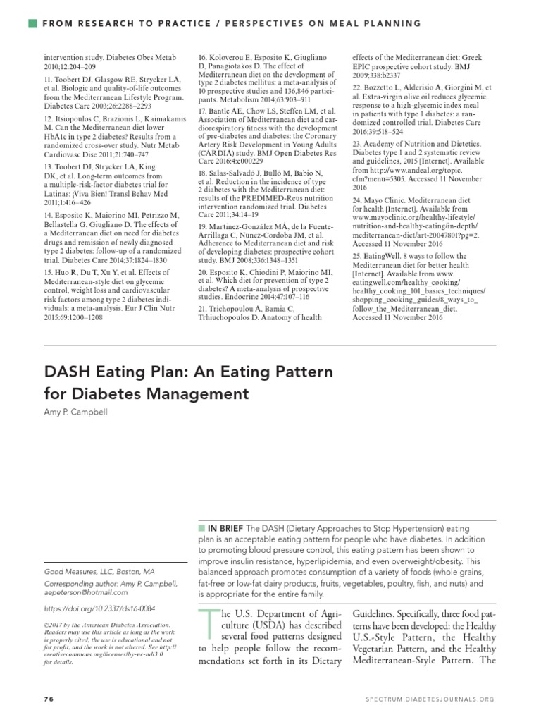 DASH Eating Plan An Eating Pattern For Diabetes Management From