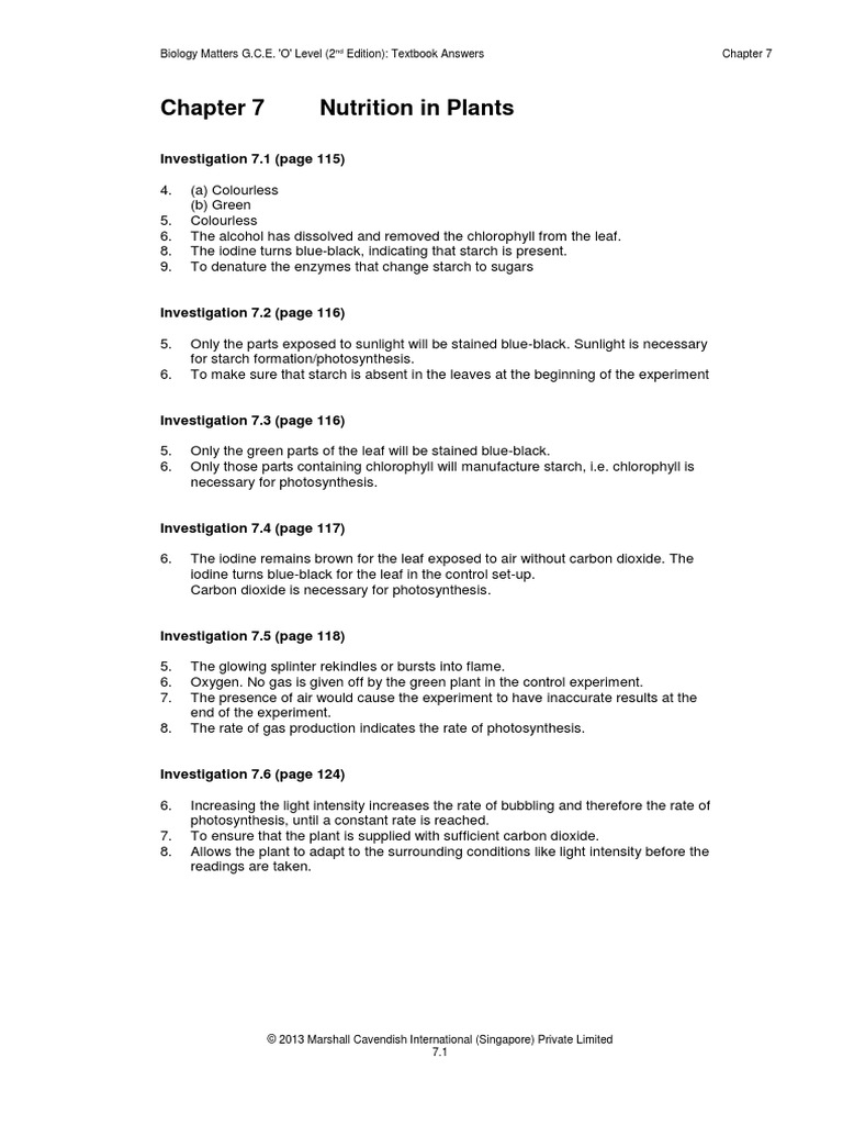 Pure Bio CH 7 Textbook Answers PDF | PDF | Photosynthesis | Stoma
