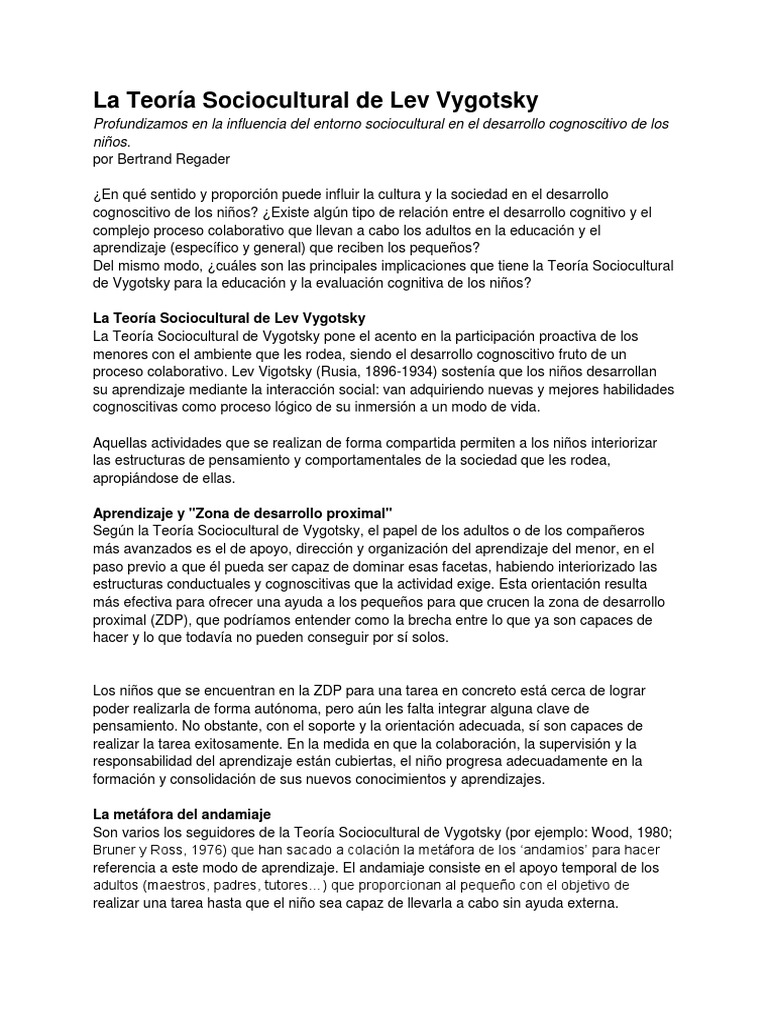 Teoría Sociocultural de Vygotsky | PDF | Adultos | Aprendizaje