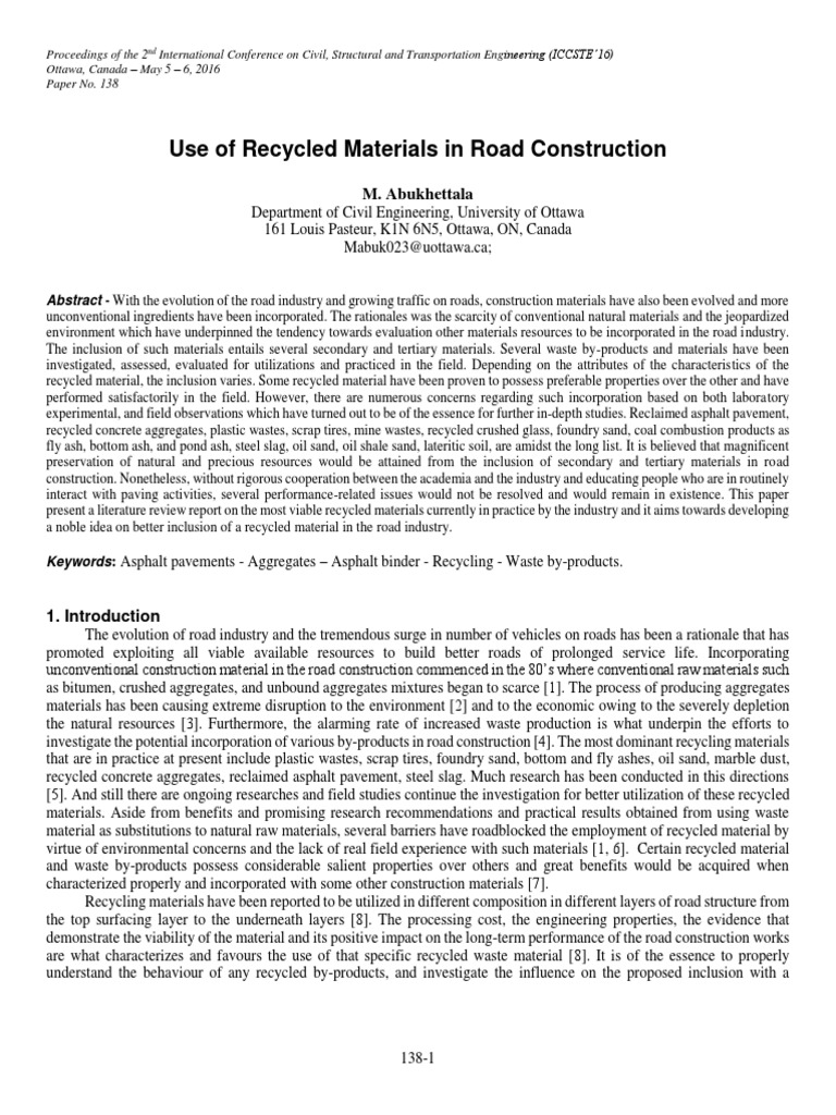 Recycled Materials in Road Construction | PDF | Fly Ash | Road Surface