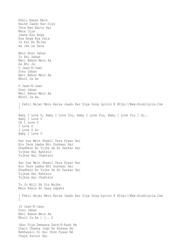 Pehli Nazar Mein Lyrics