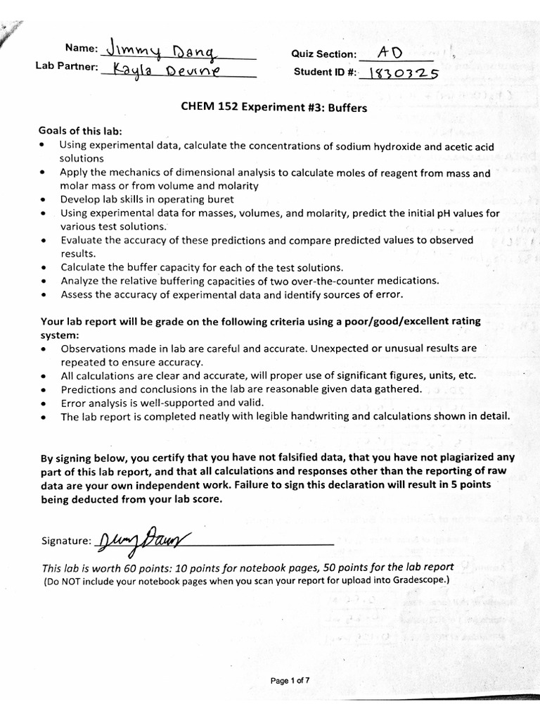 UW Chem 152 Lab 3 | PDF