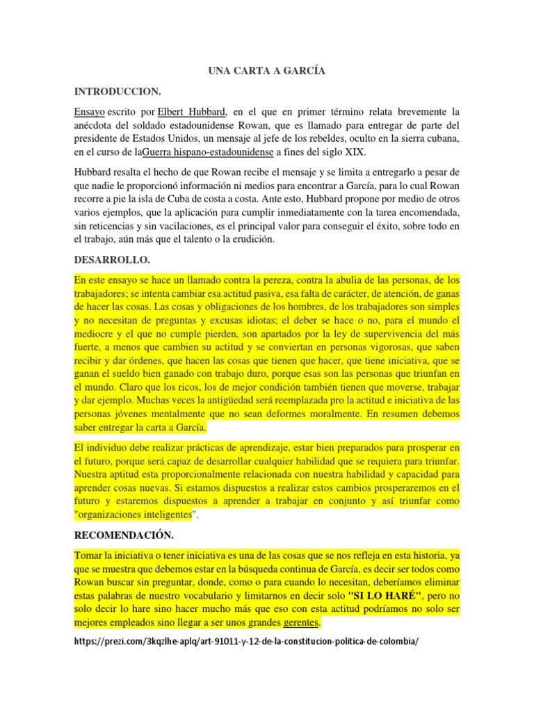 Una Carta A García Introduccion. Recomendación  Aprendizaje  Psicología