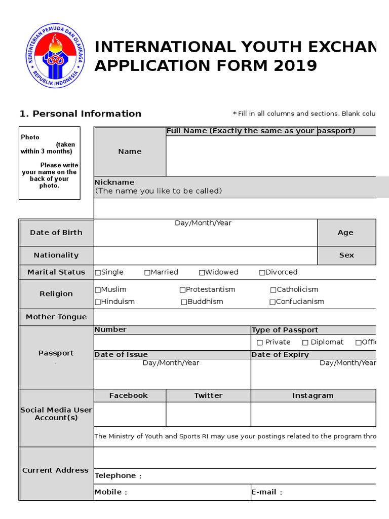 International Youth Exchange Application 2019 | PDF | Chronic Condition ...