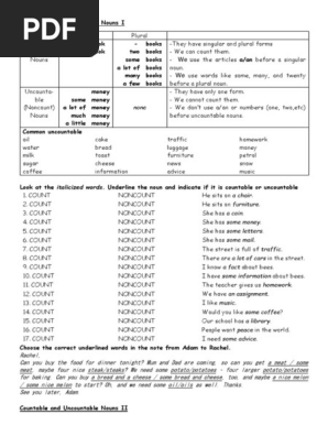 Countable and Uncountable Nouns I