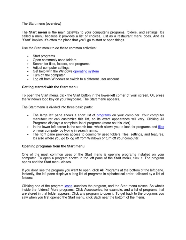 The Start Menu | PDF