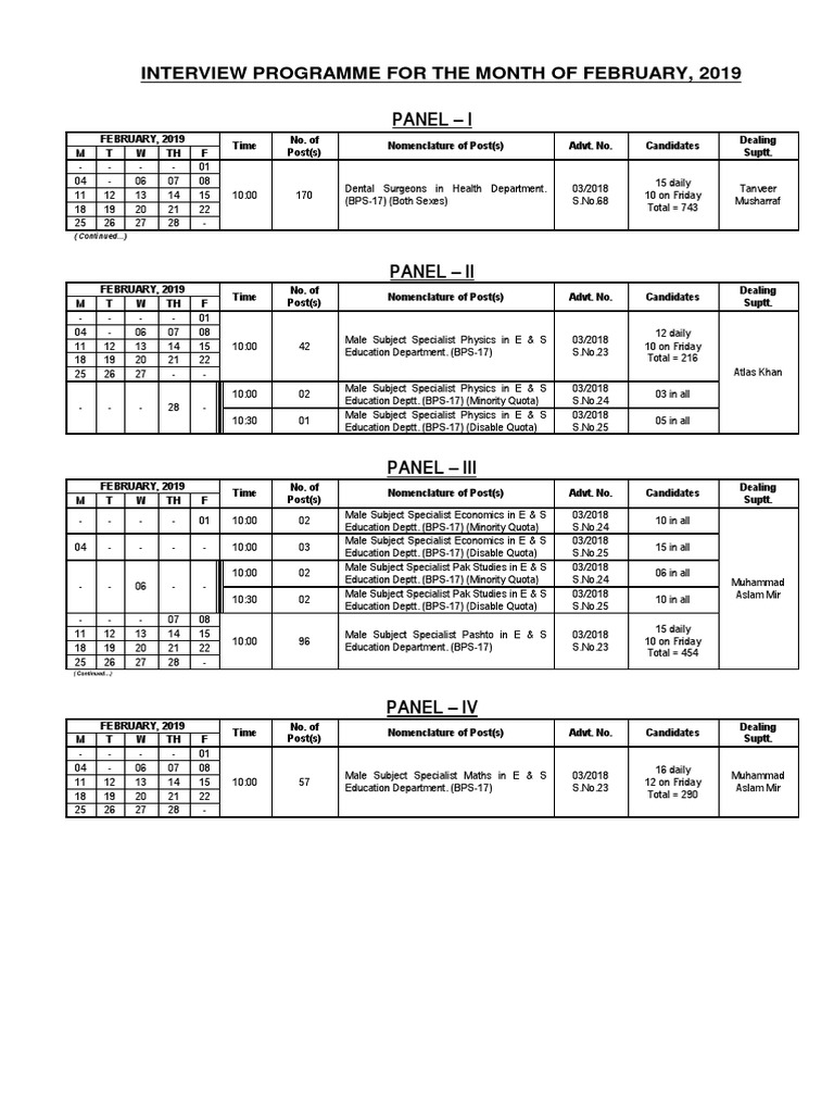February 2019 Interview Schedule | PDF