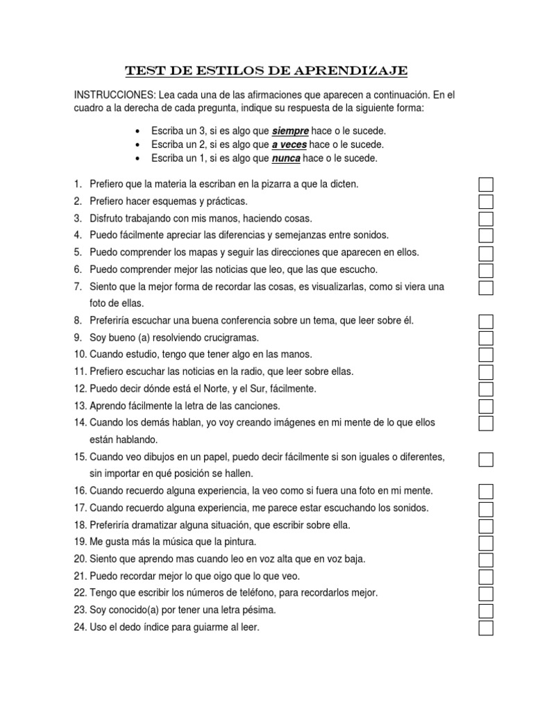 Test de Estilos de Aprendizaje | PDF | Aprendizaje | Ocio