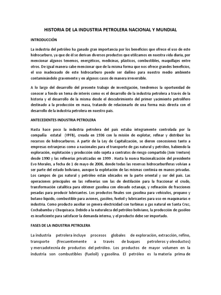 Historia de La Industria Petrolera Nacional | PDF | Petróleo ...