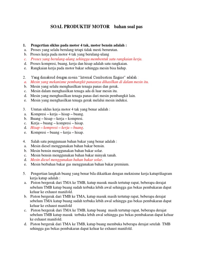 Soal Produktif Motor Bahan Soal Pas 1 Pengertian siklus  Soal Produktif Motor Bahan Soal Pas 1 Pengertian siklus
