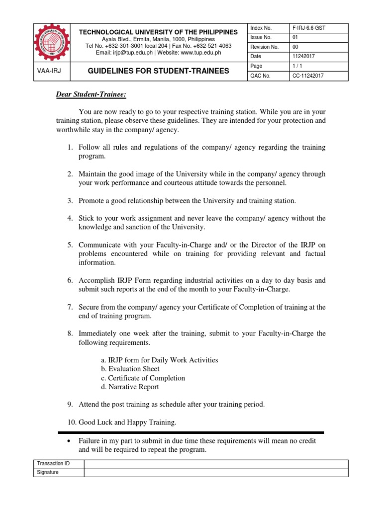 Dear Student-Trainee:: Guidelines For Student-Trainees | PDF | Business