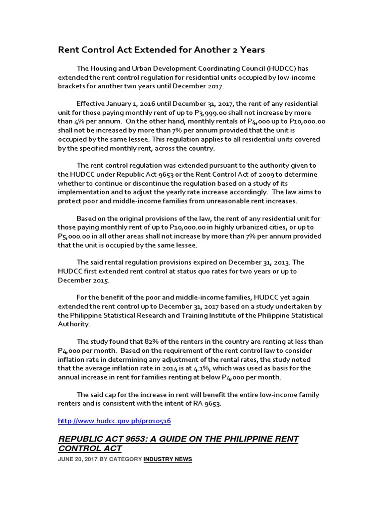 Rent Control Act Extended For Another 2 Years | PDF | Landlord ...