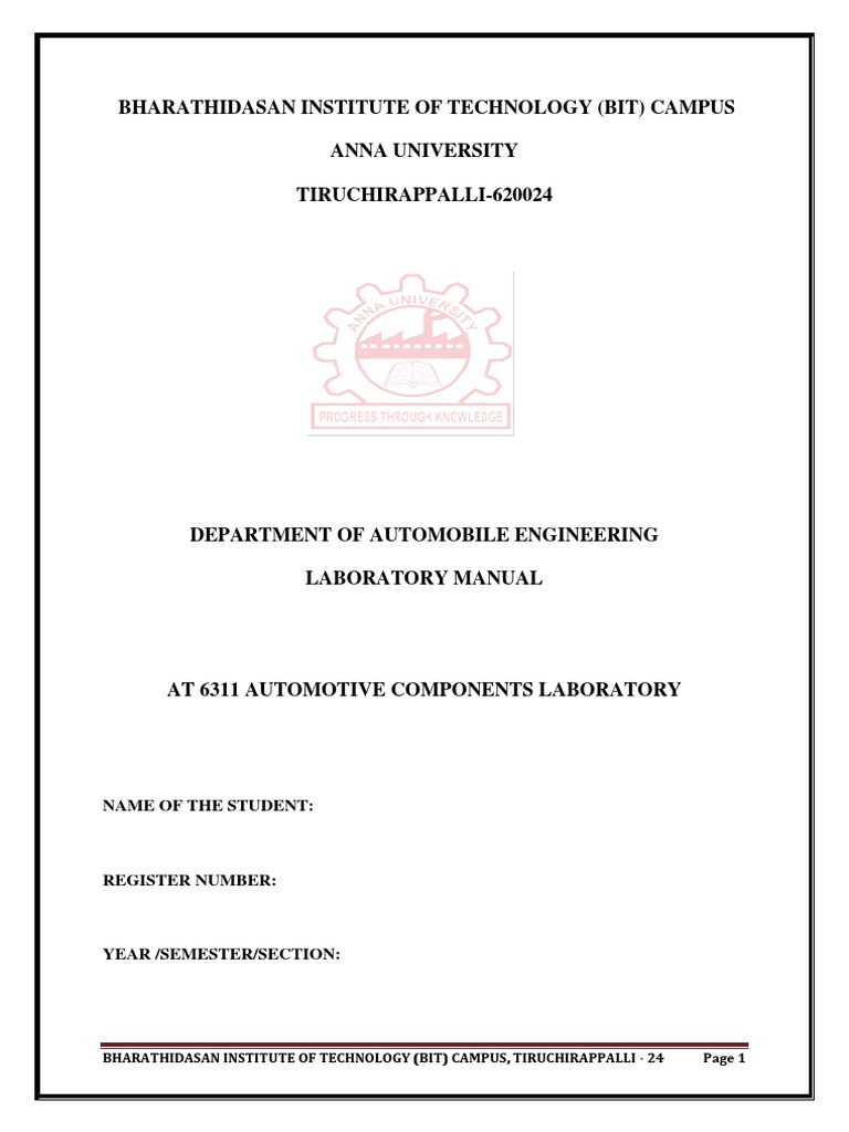 Automotive Components Lab Manual | PDF | Suspension (Vehicle ...