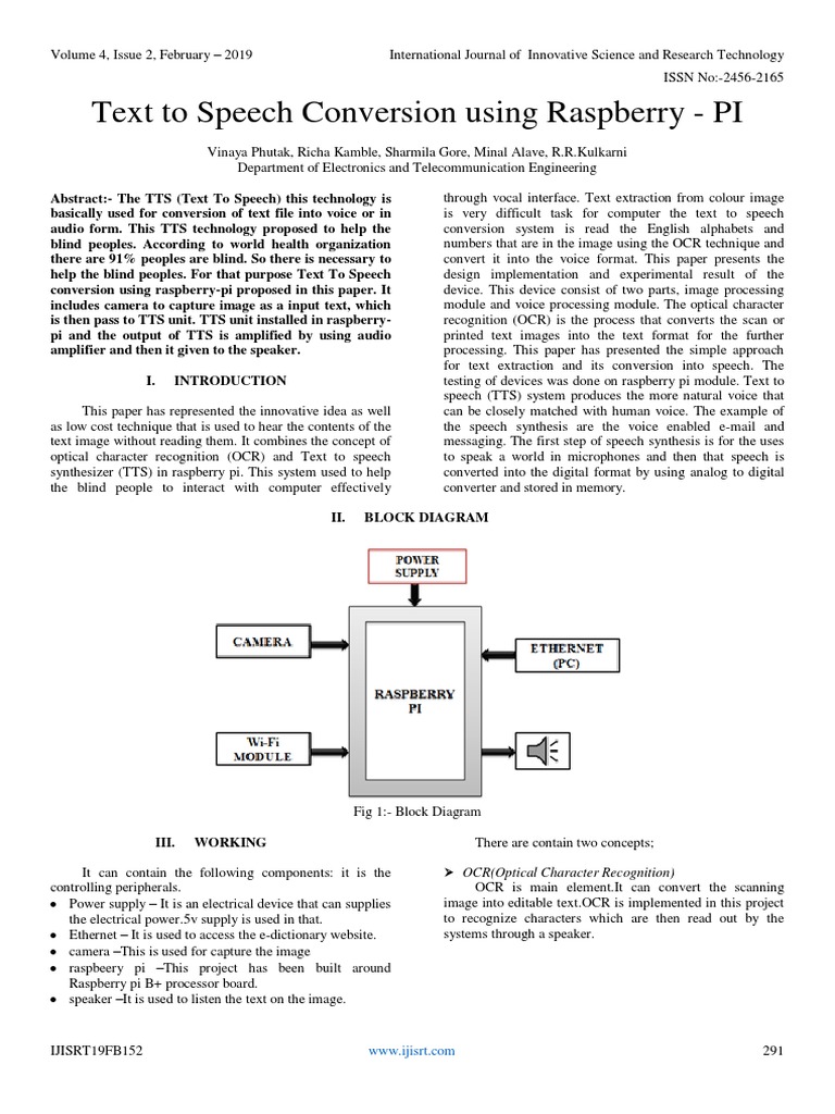 Text To Speech Conversion Using Raspberry - PI | PDF | Speech Synthesis ...