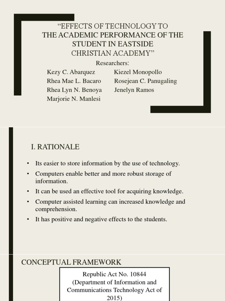 Effects Of Technology To The Academic Performance Of The Student In Eastside Christian Academy Abm Group 3 Learning Pedagogy