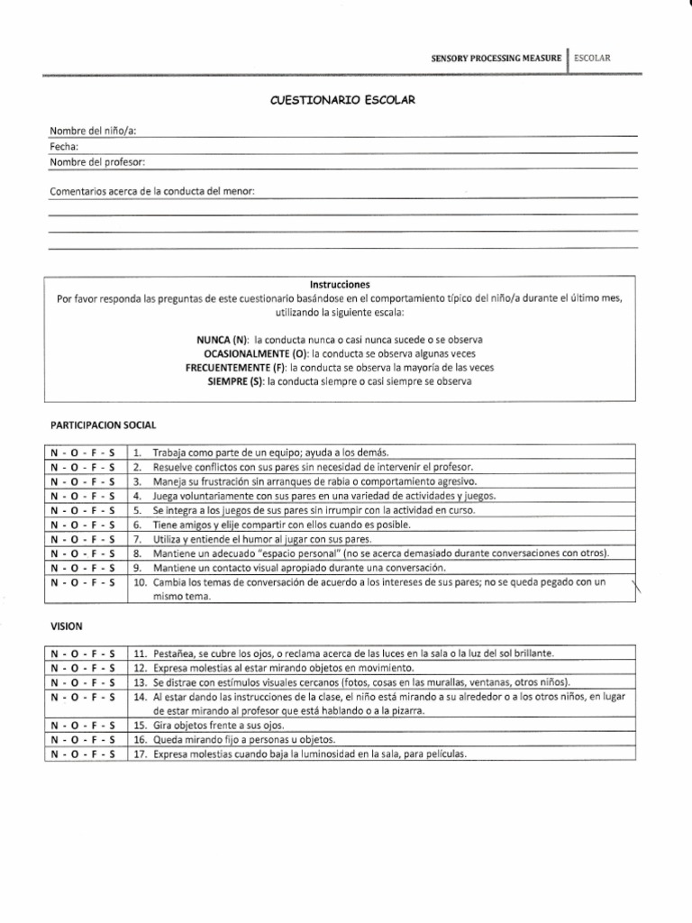 Cuestionario Escolar TEA | PDF | Comportamiento | Acción (filosofía)