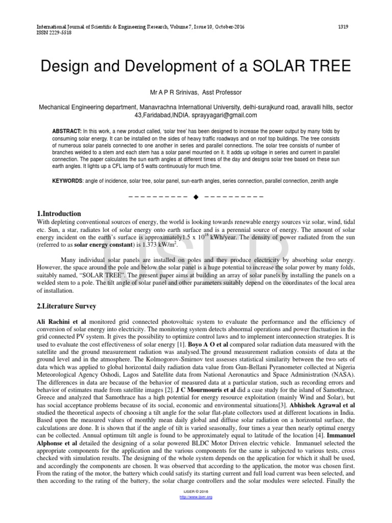 Design and Development of A SOLAR TREE | PDF | Solar Power ...
