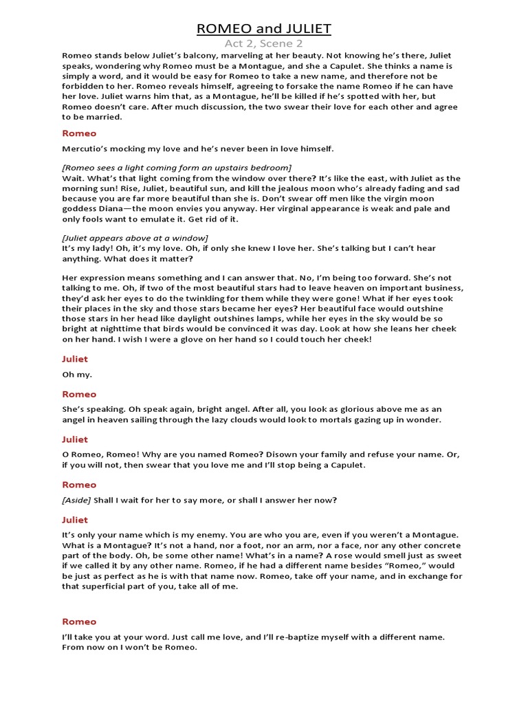 Act 2, Scene 2: Romeo and Juliet's Love | PDF | Characters In Romeo And ...
