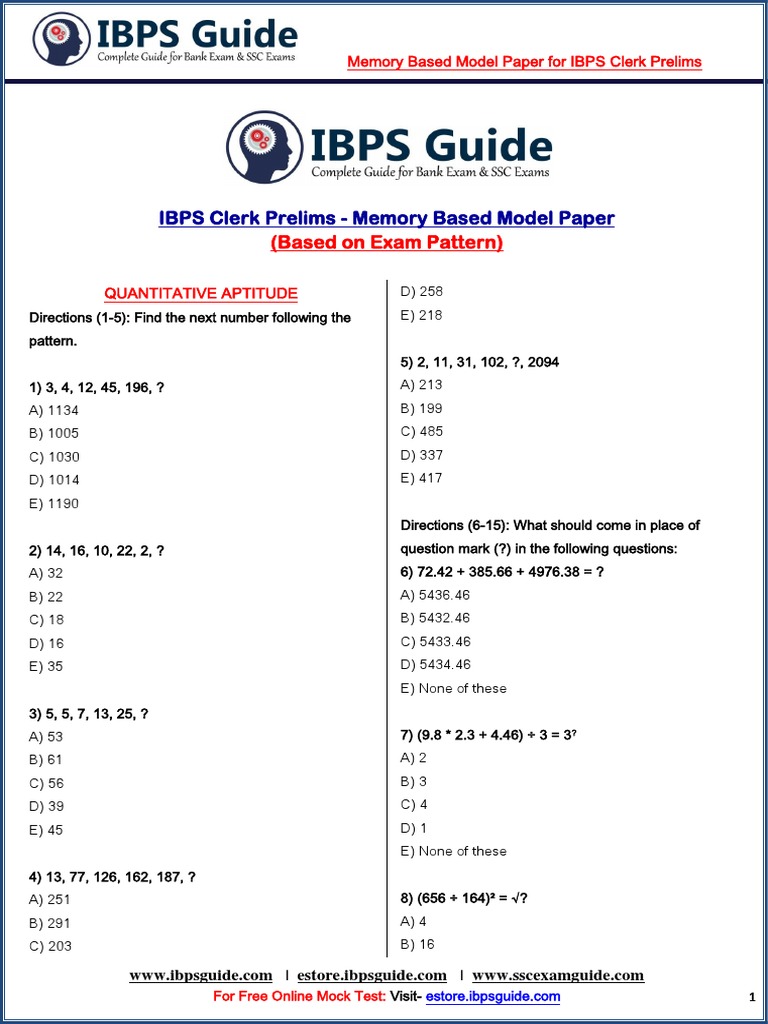 IBPS Clerk Prelims Model Paper | PDF