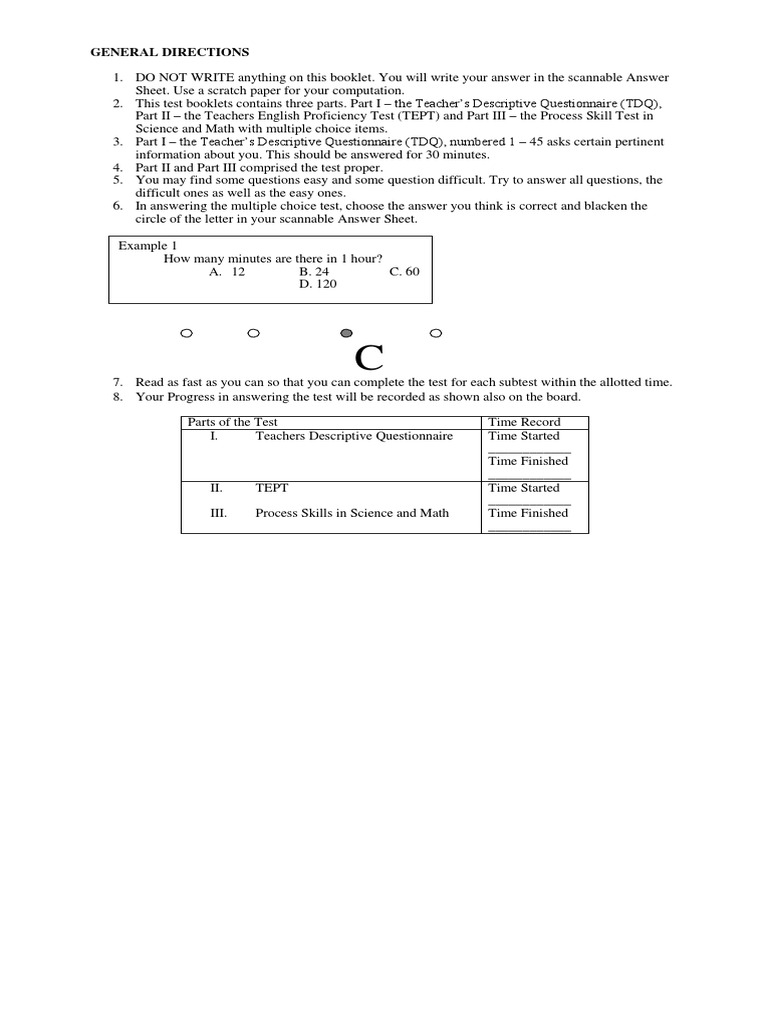 General Directions PDF | PDF | Multiple Choice | Tests