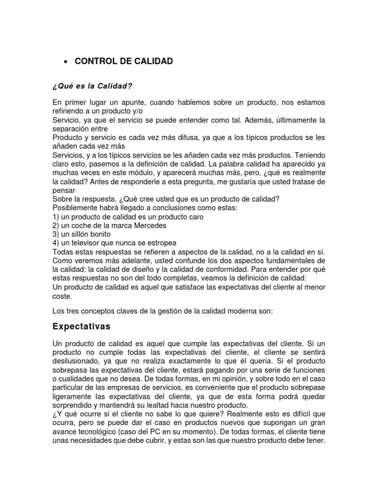 Control y Gestión de Calidad Empresarial | PDF | Calidad (comercial ...