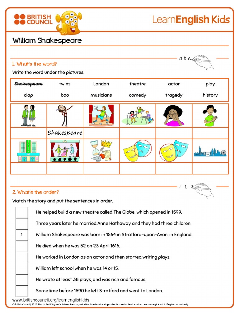 Short Stories Shakespeare William Shakespeare Worksheet William Shakespeare Theatre