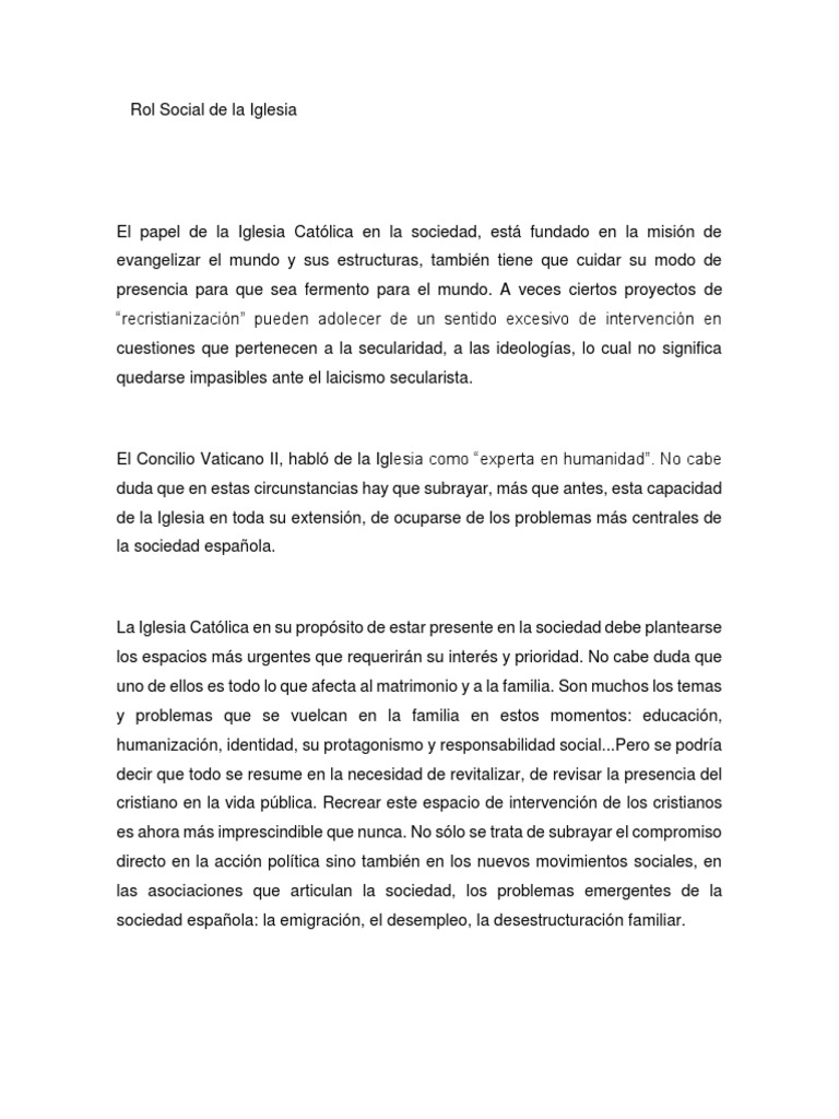 Rol Social de la Iglesia Católica | PDF | Iglesia Católica ...