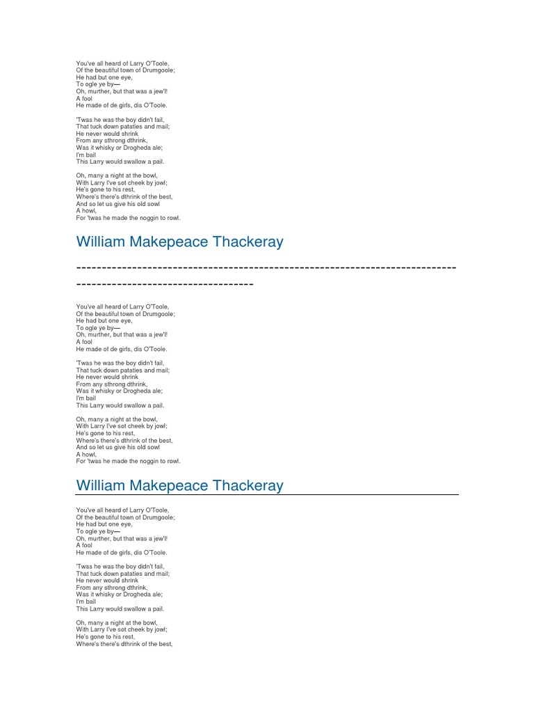 Tackeray. Poem | PDF | British Novelists | Writers