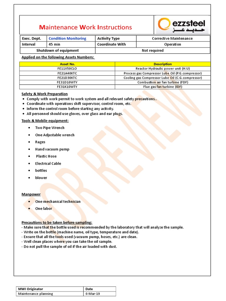 Maintenance Work Instructions for Oil Sampling and Breather Cleaning of