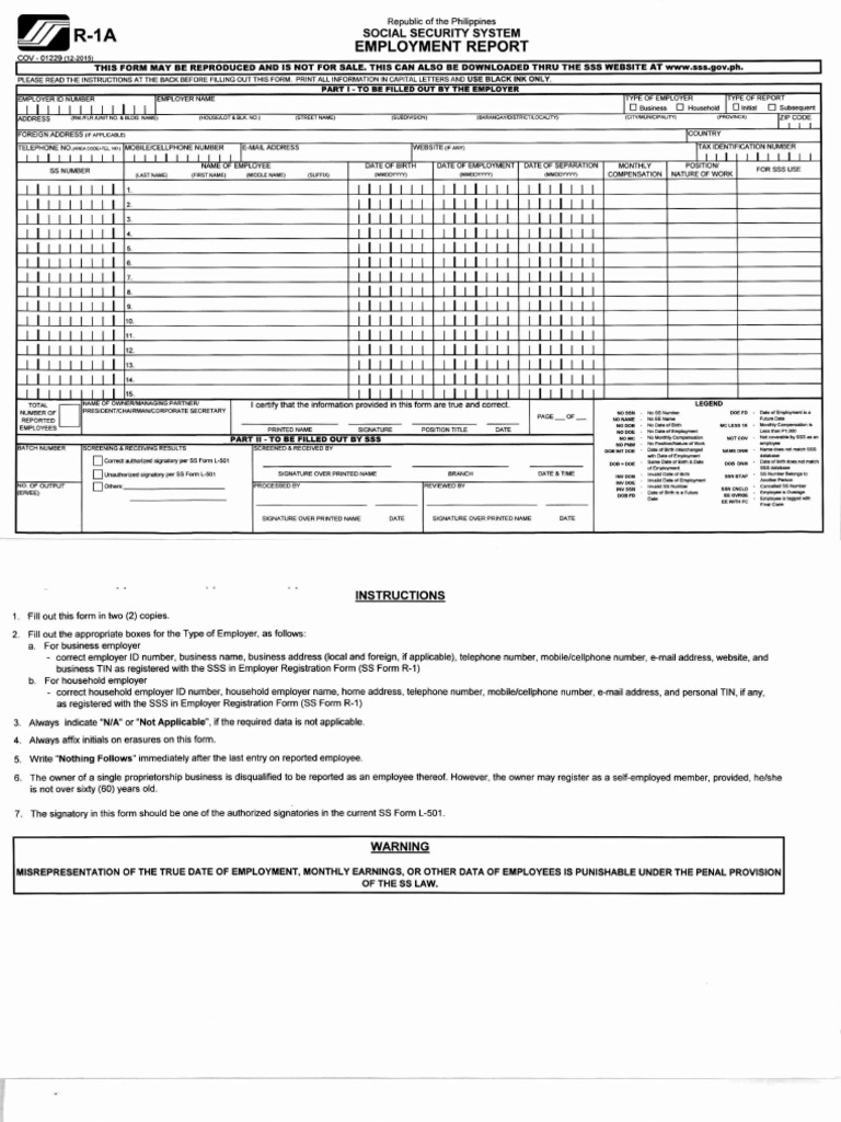 SSS R1A Forms PDF | PDF