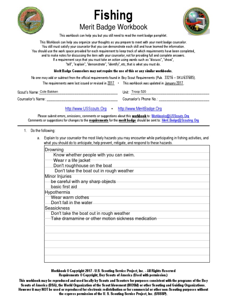 Fishing Merit Badge Workbook PDF Fly Fishing Fishing Rod