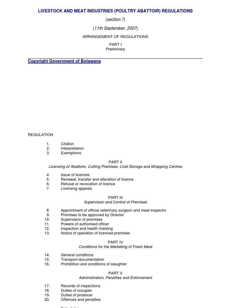 Livestock and Meat Industries (Poultry Abattoir) Regulations PDF