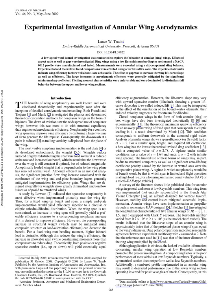 Experimental Investigation of Annular Wing Aerodynamics | PDF | Drag ...