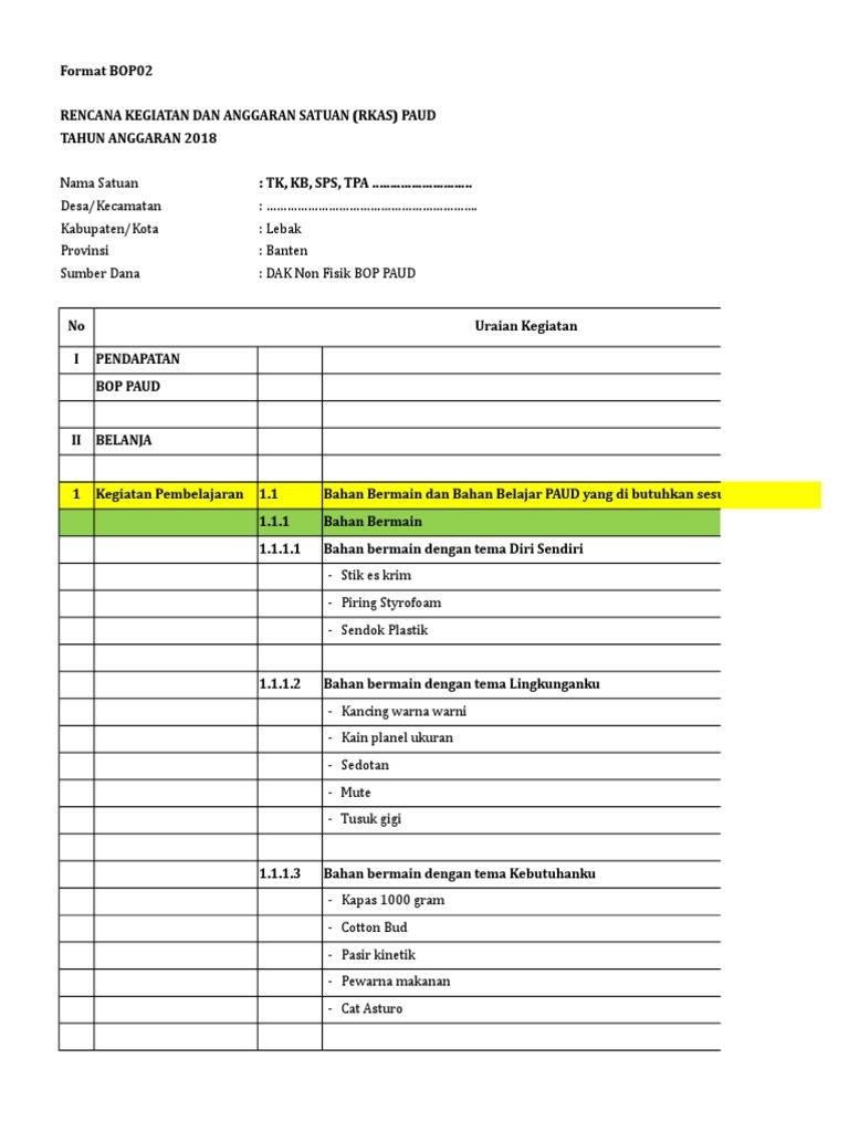 Rkas Bop Paud Tahun 2019 Kb Tk Xlsx