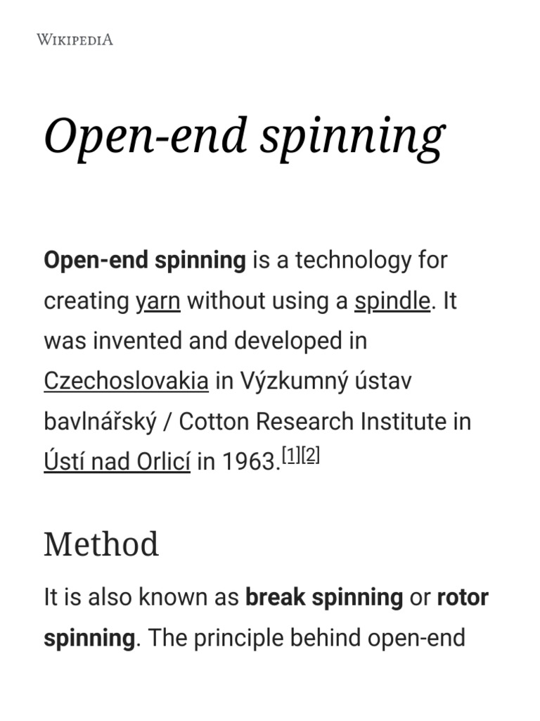 OpenEnd Spinning Wikipedia PDF PDF Spinning (Textiles) Textiles
