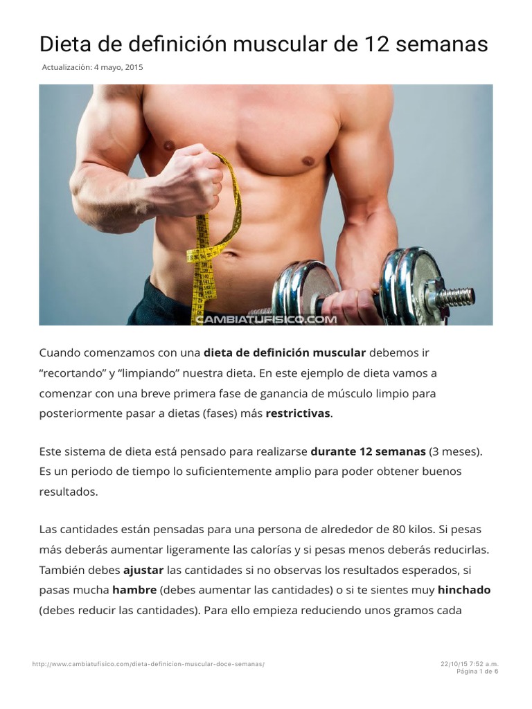 Dieta de definición muscular de 12 semanas Cambiatufisico | Dieta