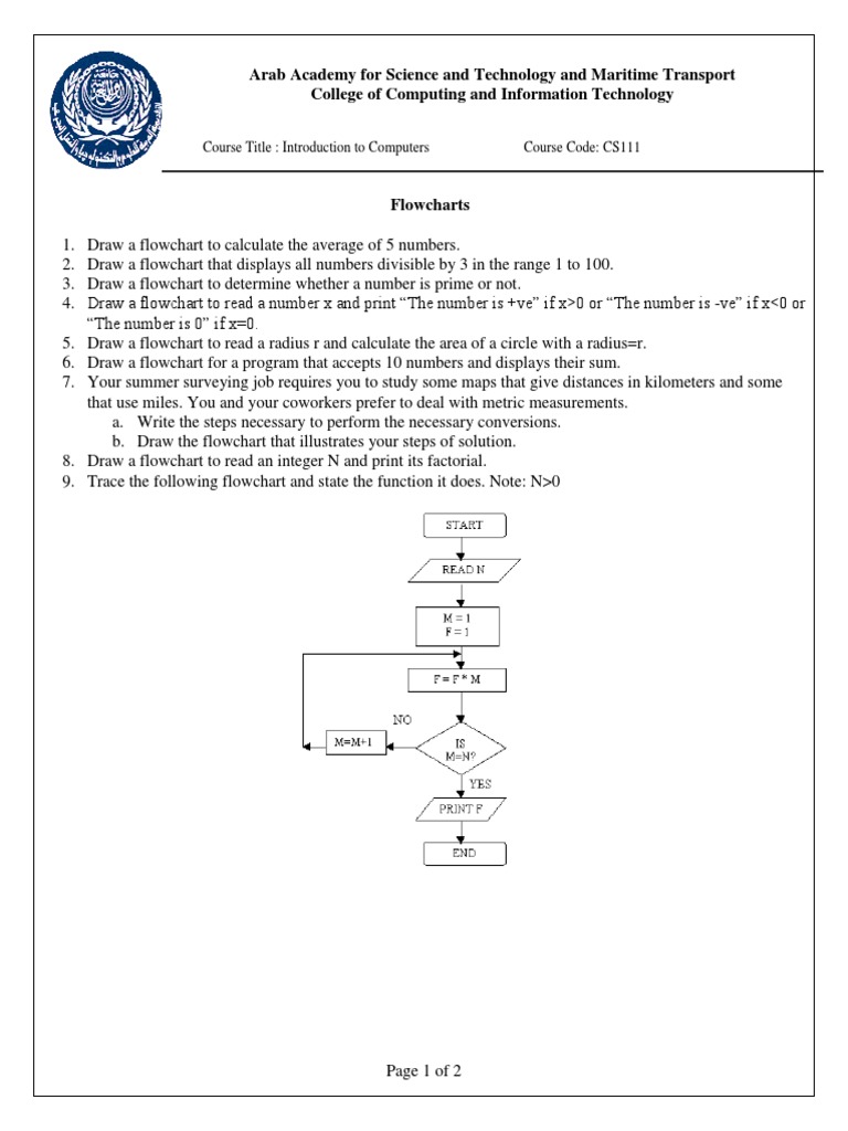 Flowchart Exercises for CS111 Course | PDF | Teaching Methods ...