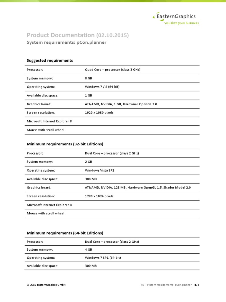 Pcon Planner Requirements