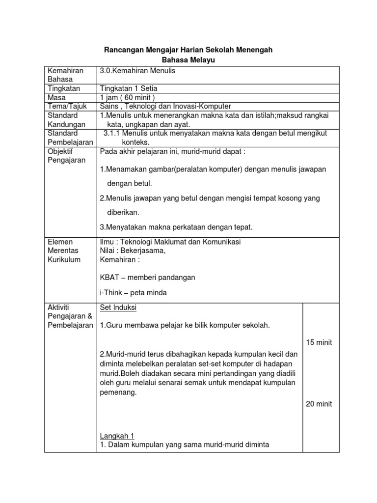 Contoh Rph Tingkatan 2 Untuk Tatabahasa
