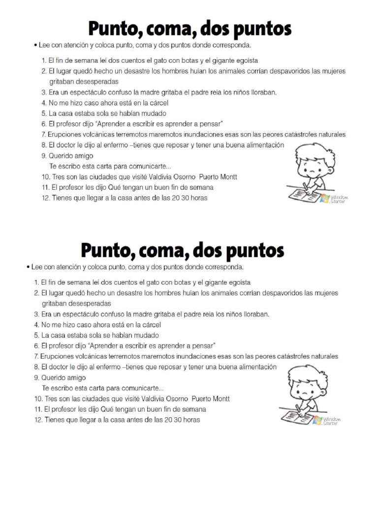 Hojas De Trabajo Para Practicar El Punto Y Coma Y Los Dos Puntos