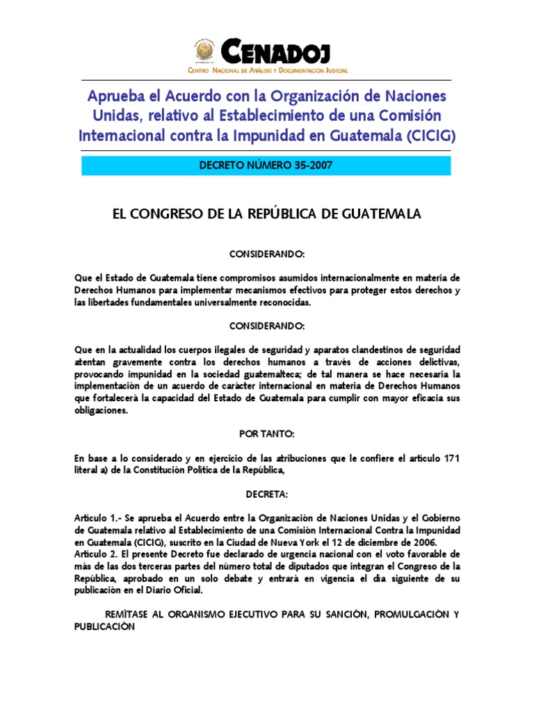 Aprobación de CICIG en Guatemala 2007 | PDF | Guatemala | Esfera pública
