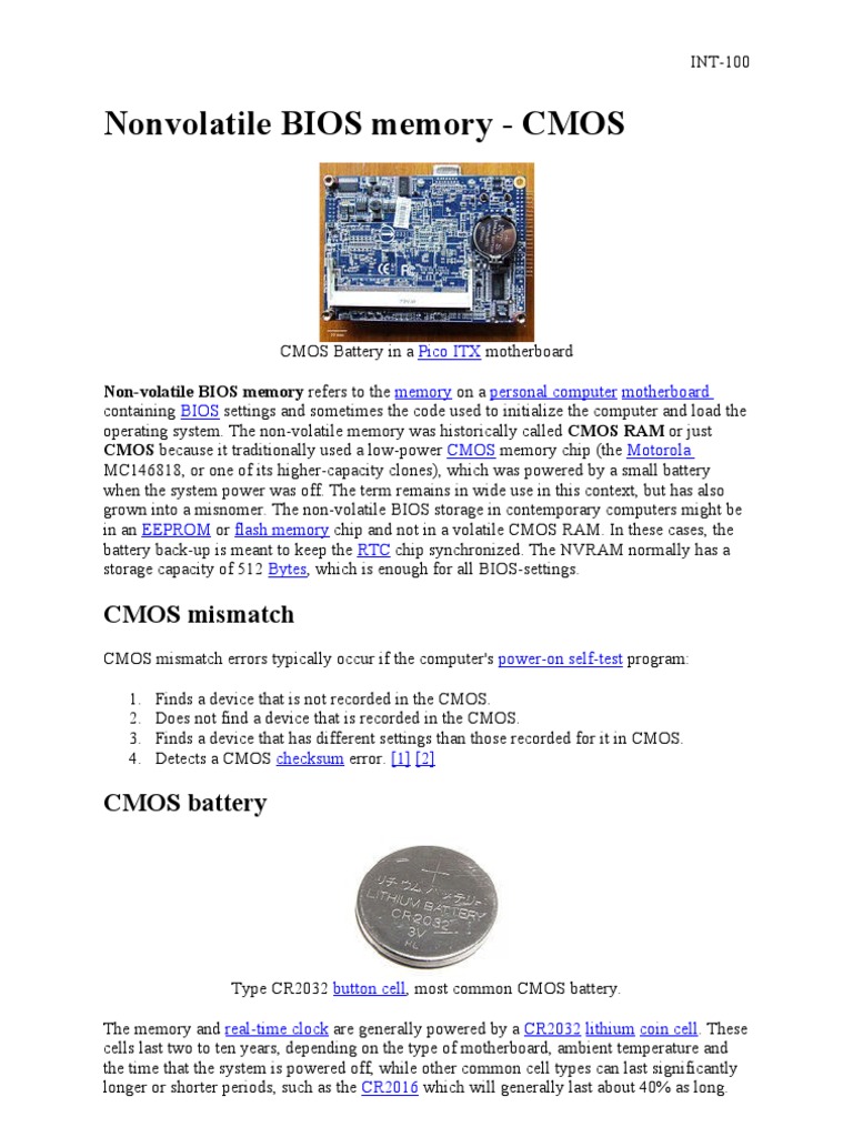 Nonvolatile BIOS Memory - CMOS | PDF