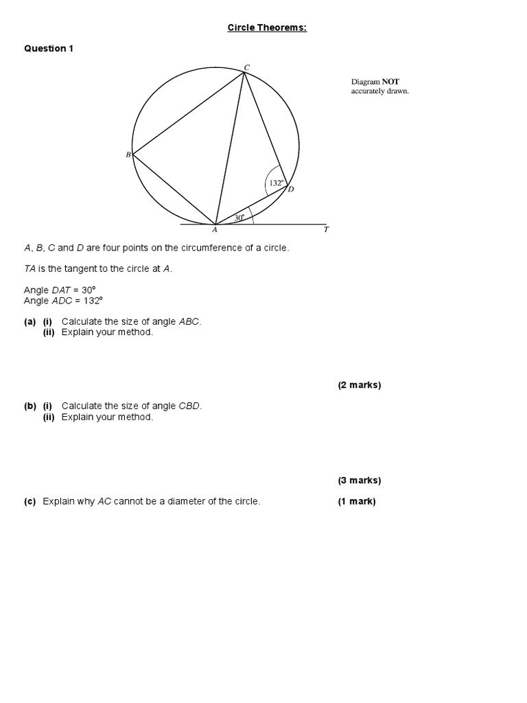 Circle Theorems Pdf Angle Geometric Measurement