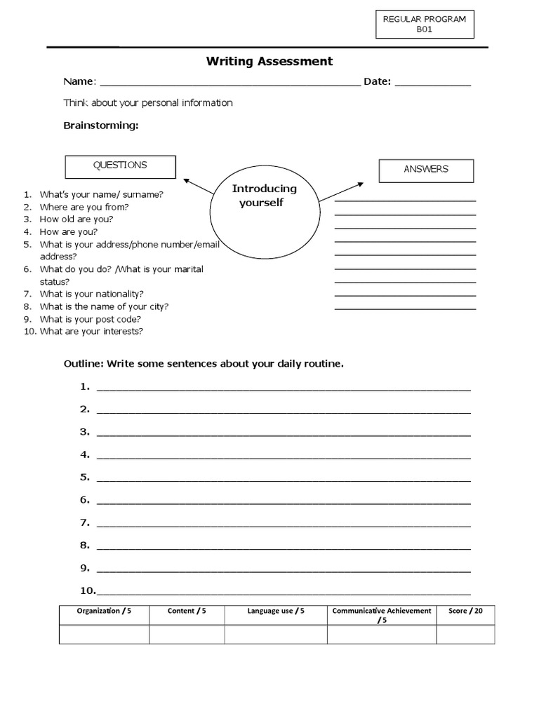 Personal Information Writing Assessment | PDF | Human Communication ...