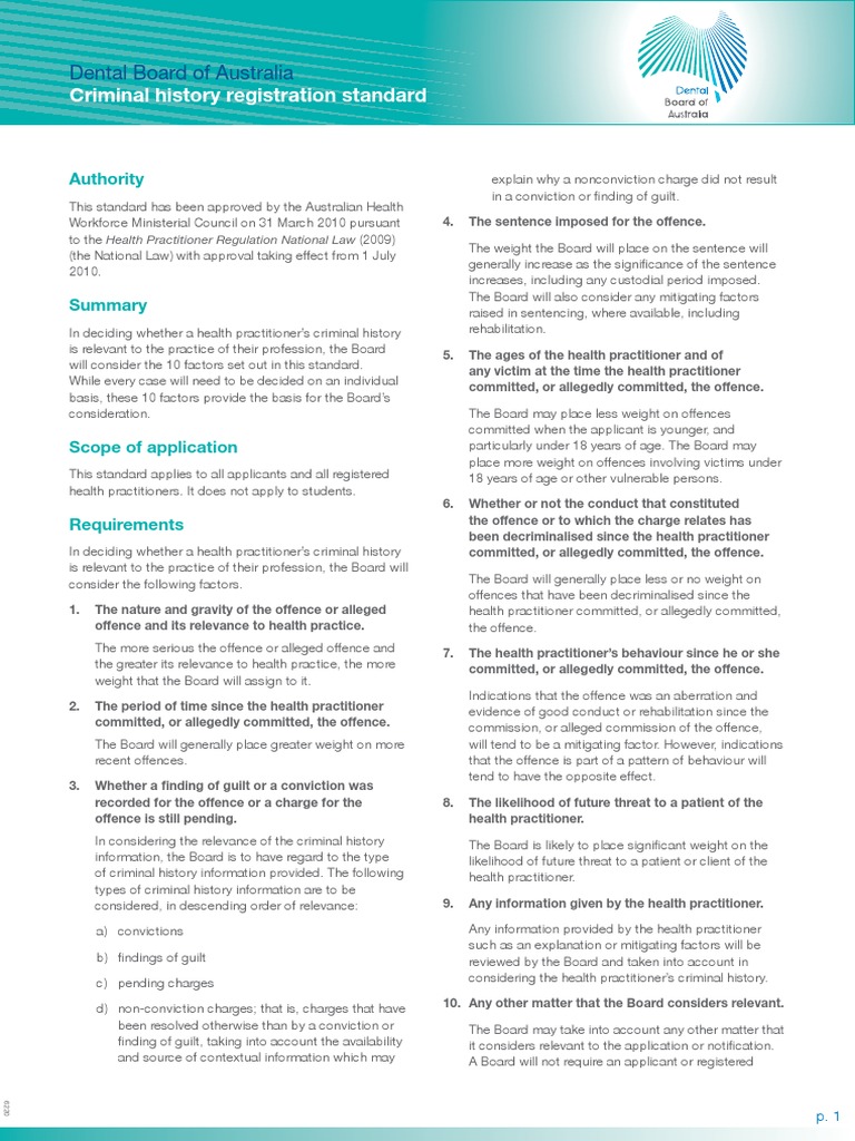 Dental Criminal History Registration Standard PDF Criminal Record