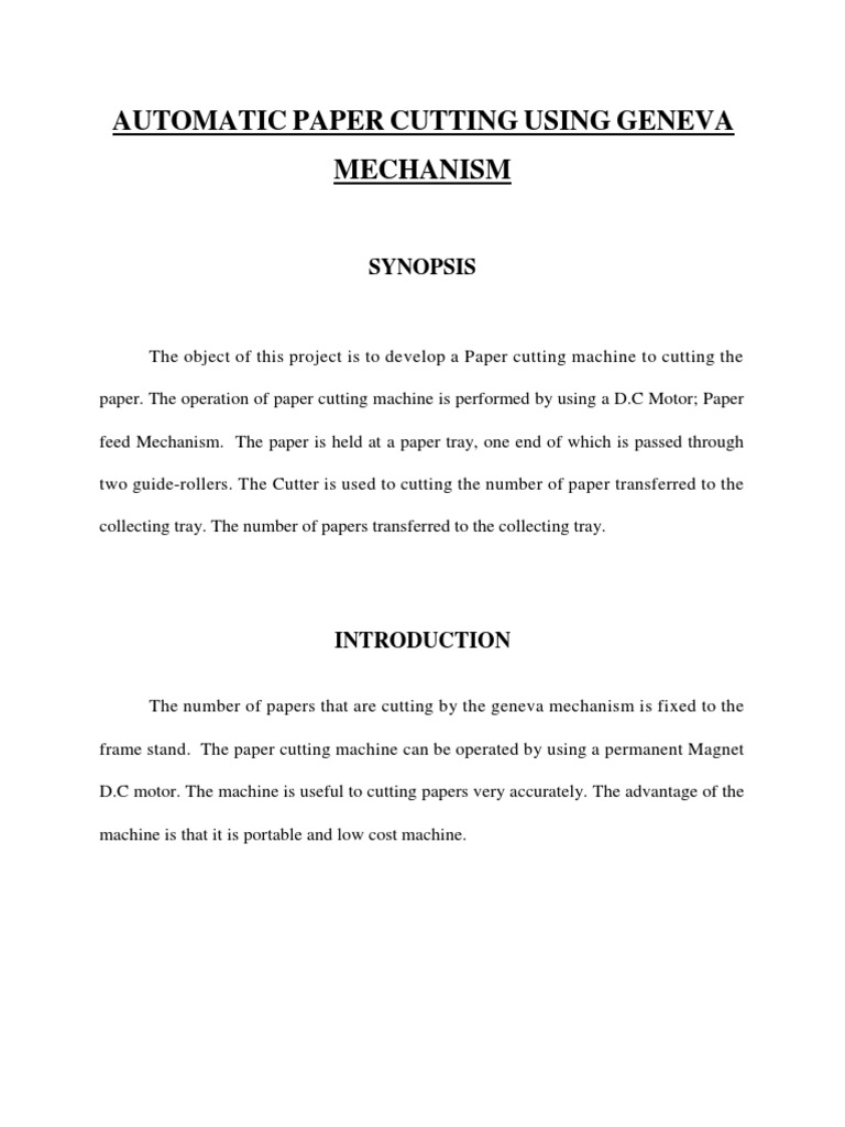 Automatic Paper Cutting Using Geneva Mechanism PDF