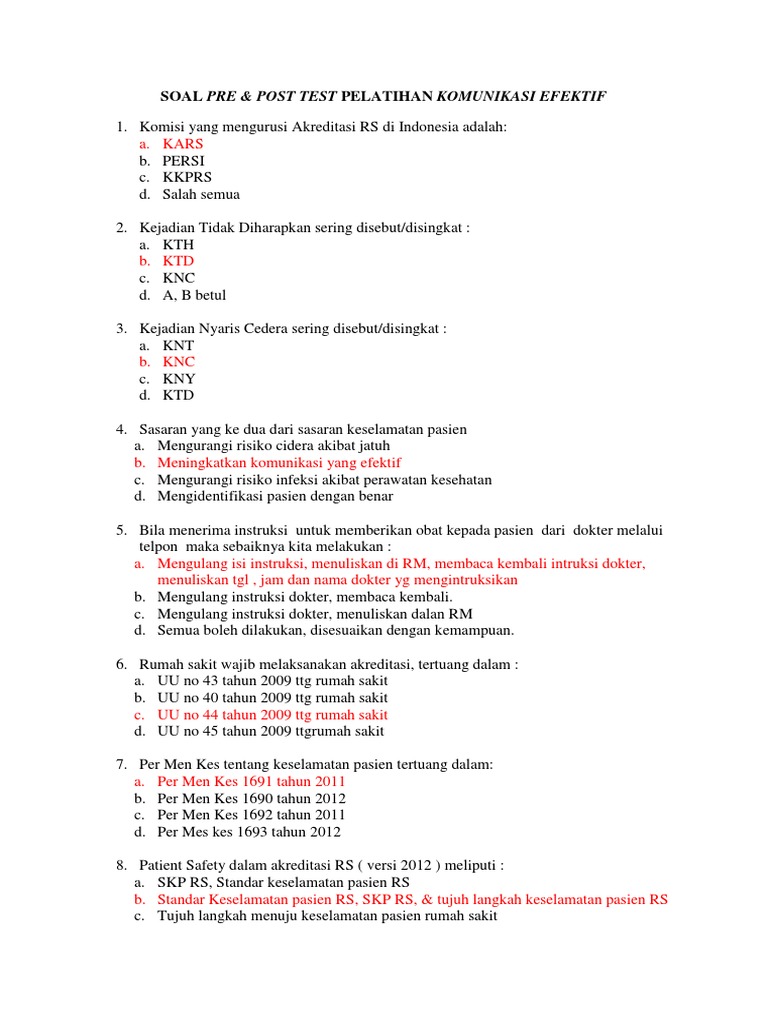Soal Dan Jawaban Komunikasi Efektif Rs Home Study