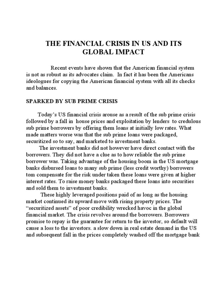 US Financial Crisis and Global Effects | PDF | Subprime Lending ...