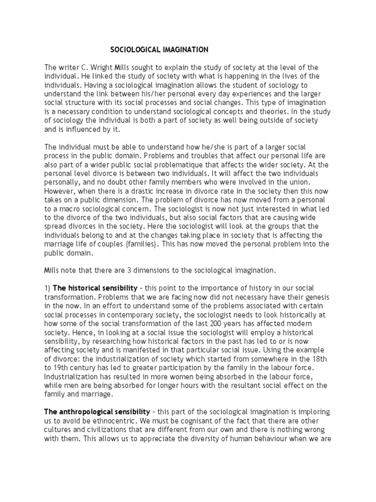 Understanding Sociological Imagination | PDF | Sociology | Family