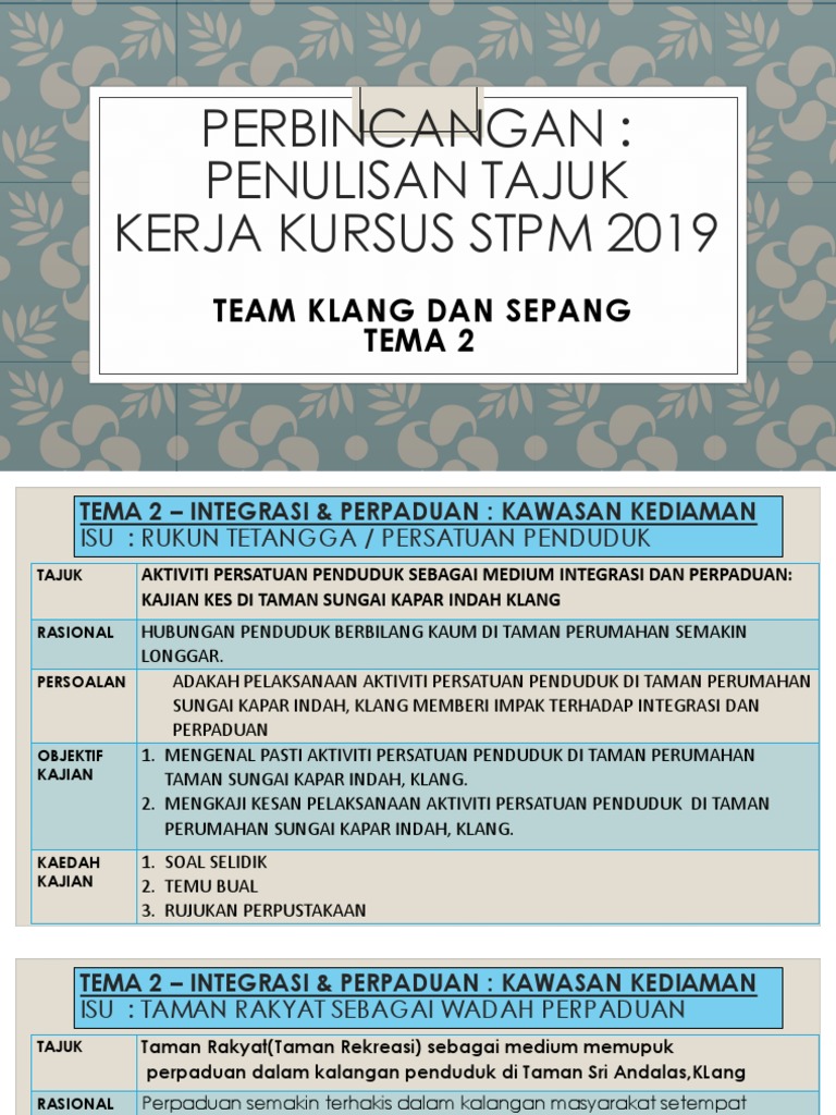 Integrasi Dan Perpaduan Kawasan Kediaman Pengajian Am Rayuik